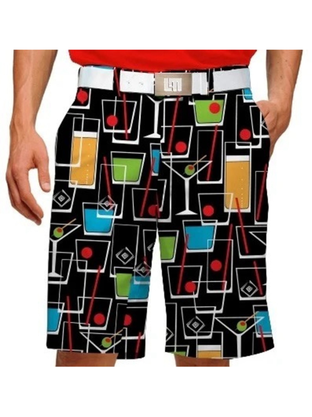 Loudmouth happy hour golf shorts men’s size 38 black red cocktails